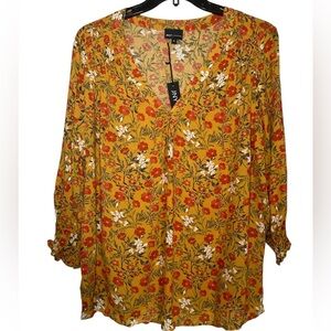 Jones New York yellow w/orange floral print 1X